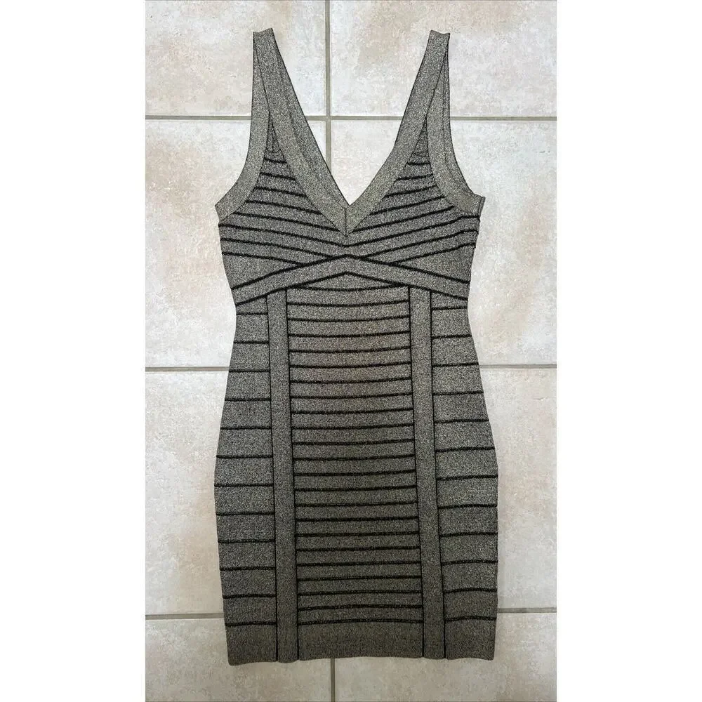 Guess Arianna Lurex Bandage Dress Medium Jet Black/Gold - Picture 6 of 8